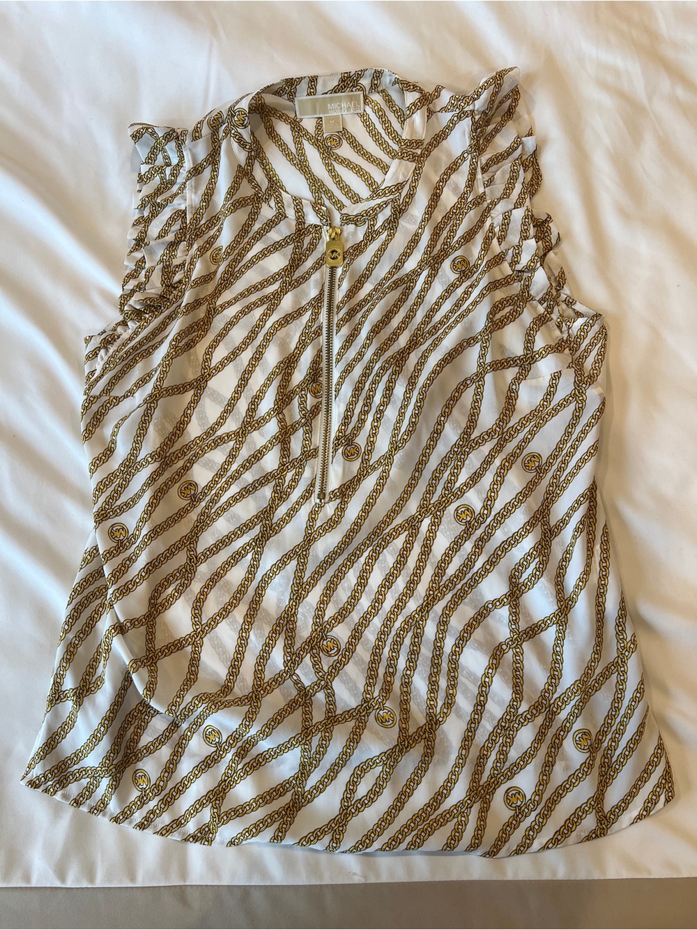 MICHAEL Michael Kors Chain Print Half Zip Blouse Size M